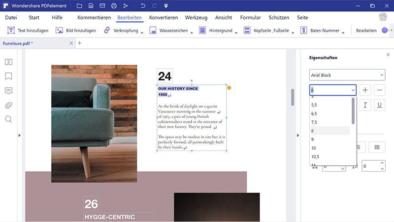 Verkleinern der Schriftgröße in pdf